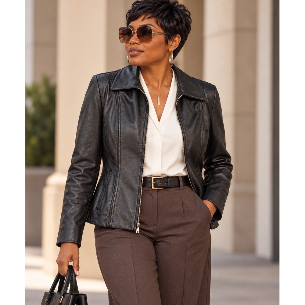 Lambskin Leather Jacket Women Medium Moto 90s Classic Business Office Capsule